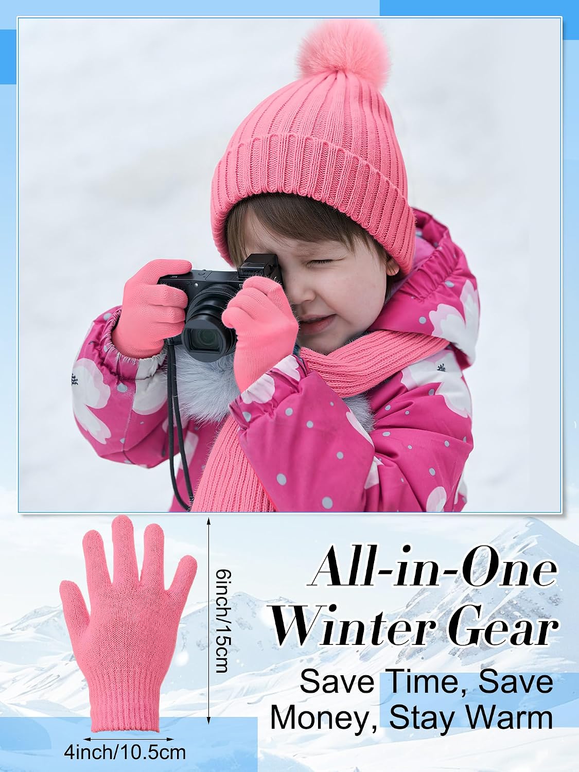 JaGely 2 Sets Kids Winter Hat Gloves Scarf Set Girls Boys