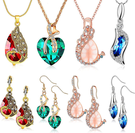MTLEE 4 Set Peacock Jewelry for Women, Earrings and Necklace Set, Gifts