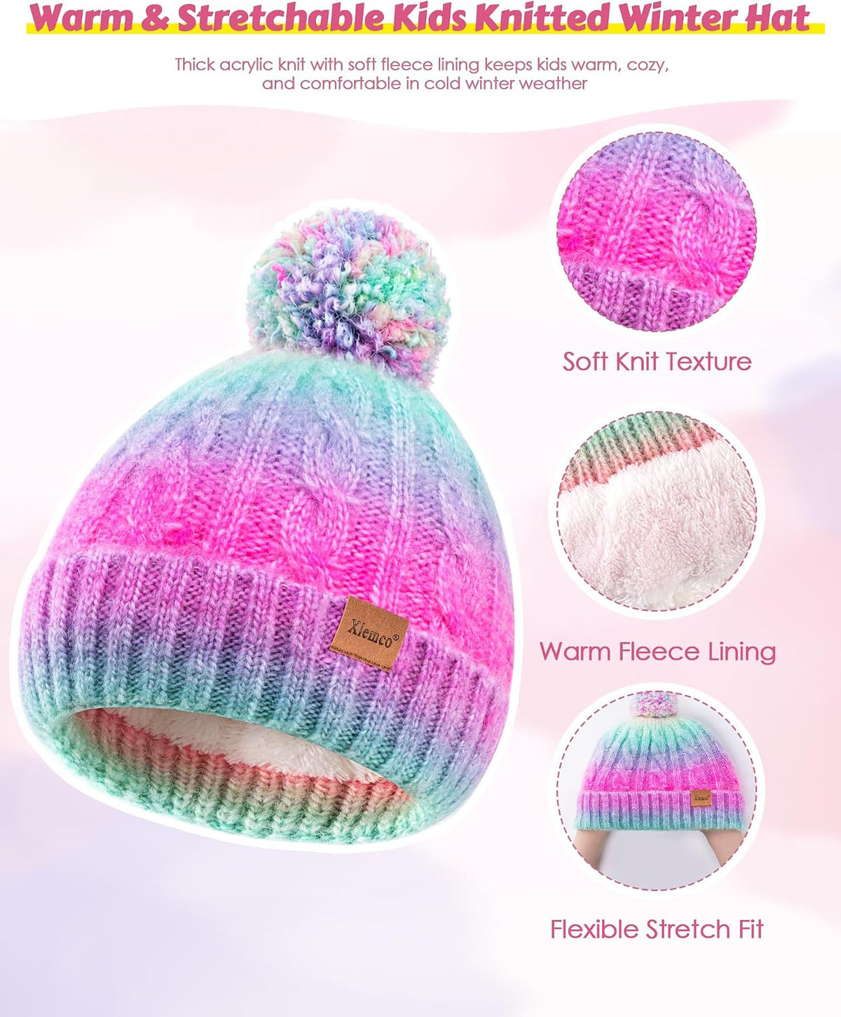 Kids Winter Hat Gloves Set, Toddler Winter Beanie Scarf Ear Muffs for Girls