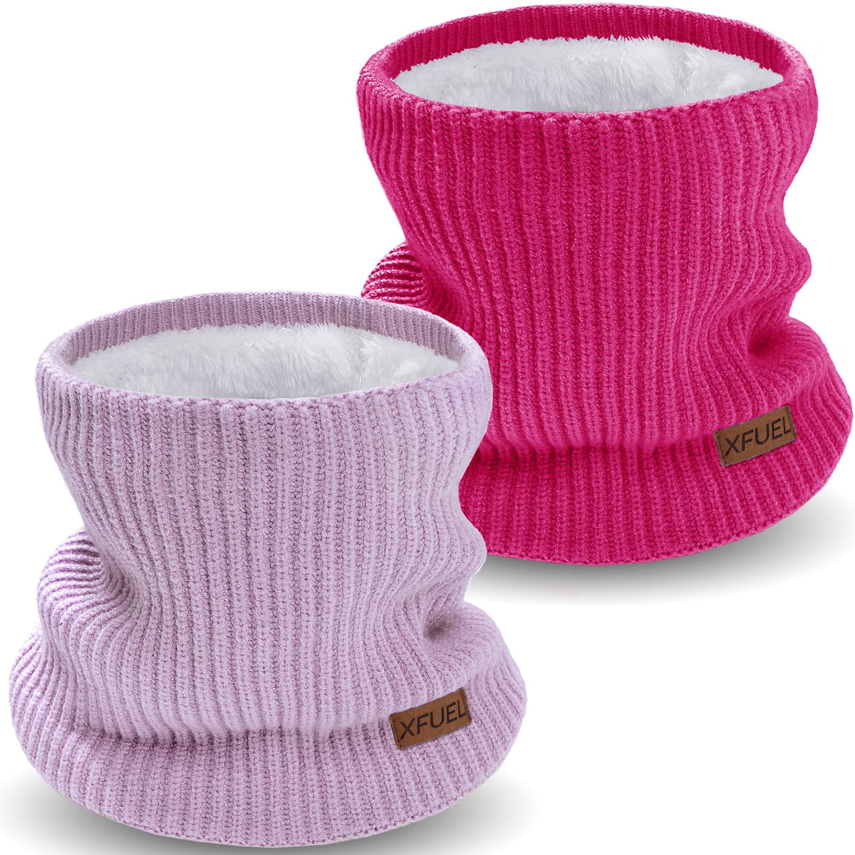 Kids Neck Warmer, 2 Pack, Knitted Winter Neck Gaiter, Fleece Lined Infinity Scarf for Boys Girls