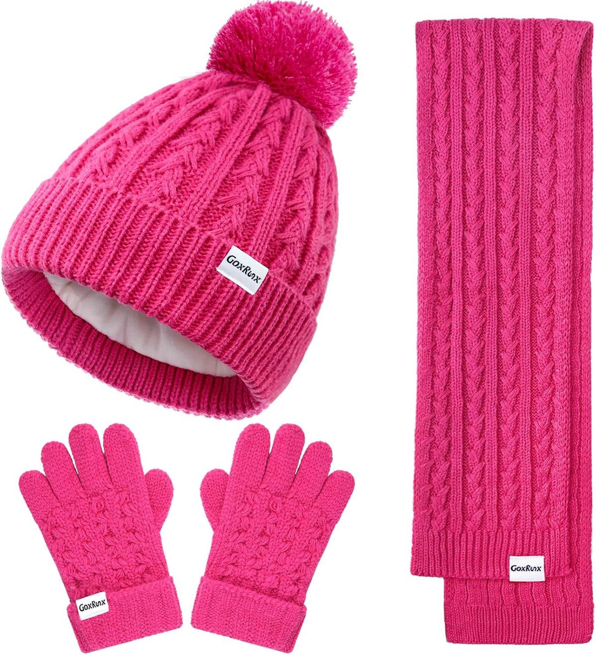 Kids Winter Hat Gloves Scarf Set, Girls Boys Winter Beanie Hat Mittens Scarf Knit Set with Thick Fleece Lined for Children