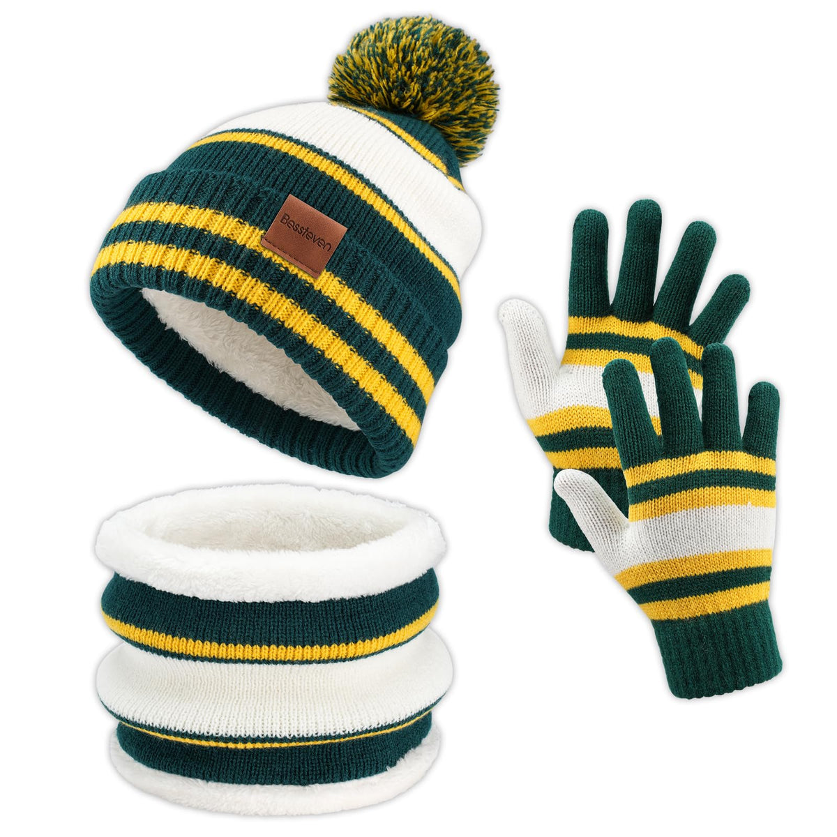 Kids Winter Hat Gloves Scarf Set: Girls Boys Beanie Fleece Lined Ages 6-10