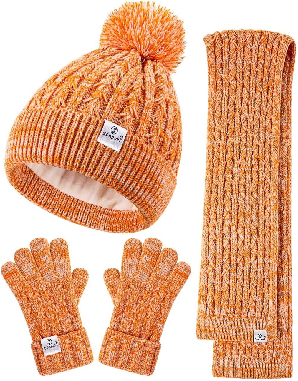 Kids Winter Hat Gloves Scarf Set,Girls Toddler Winter Hat Beanie with Pom Neck Warmer Gaiter Mittens Fleece Lined Set