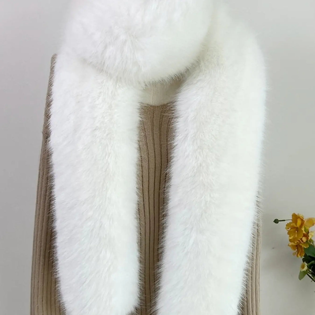 Women's Faux Fox Fur Scarf Wrap, Fluffy Soft Scarf, Thick Warm Fashionable Plush Shawl, Polyester Shawl, Casual Plain Design, Fall & Winter Accessory