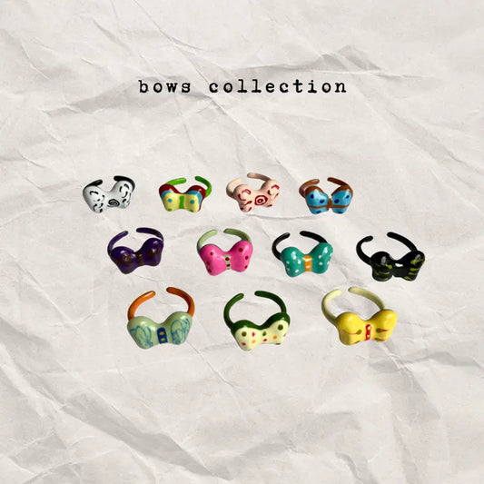 Handmade Bow Rings Cold Enamel Non Tarnish Size Adjustable Open Rings Stackable Retro Whimsical Fun Funky Chunky Y2K Colorful