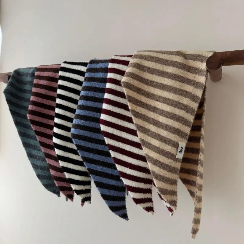 NewBaby Kids  Autumn Winter Black Apricot Striped Wool Knitted Scarf Small Scarf Versatile Warm Korean Triangle Warm Soft Scarf