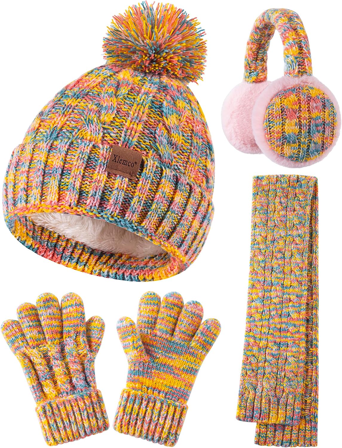 Kids Winter Hat Gloves Set, Toddler Winter Beanie Scarf Ear Muffs for Girls