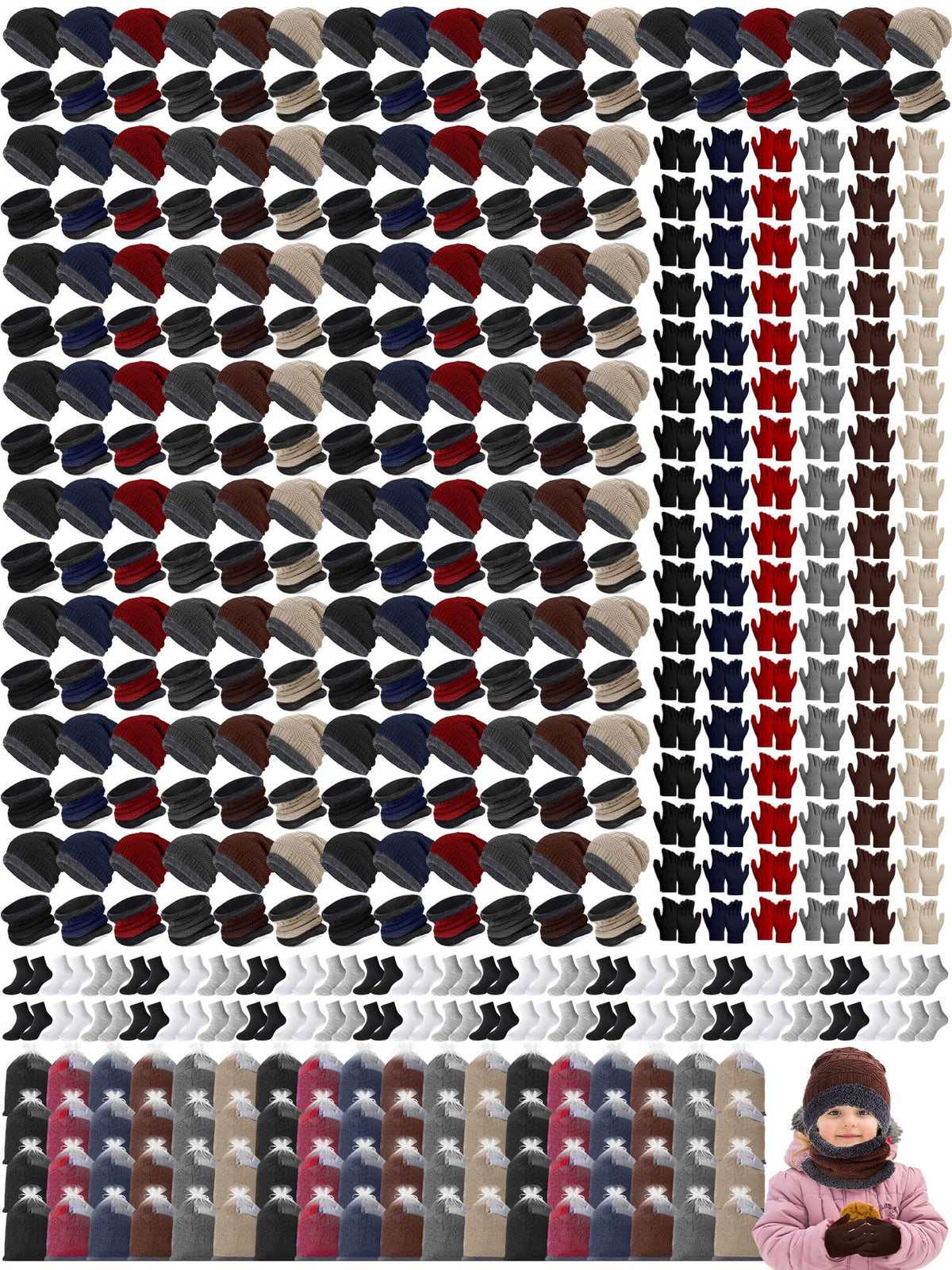 Kids Winter Hat Glove Scarf Sock Sets Winter Warm Gifts