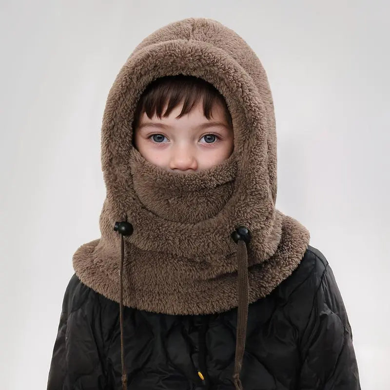 Kids' Thermal Knit Balaclava Hat with Detachable Hood, Soft Fleece Lined Windproof Neck Warmer for Winter Sports & Skiing (Ages 3-10), S (3-10Y)