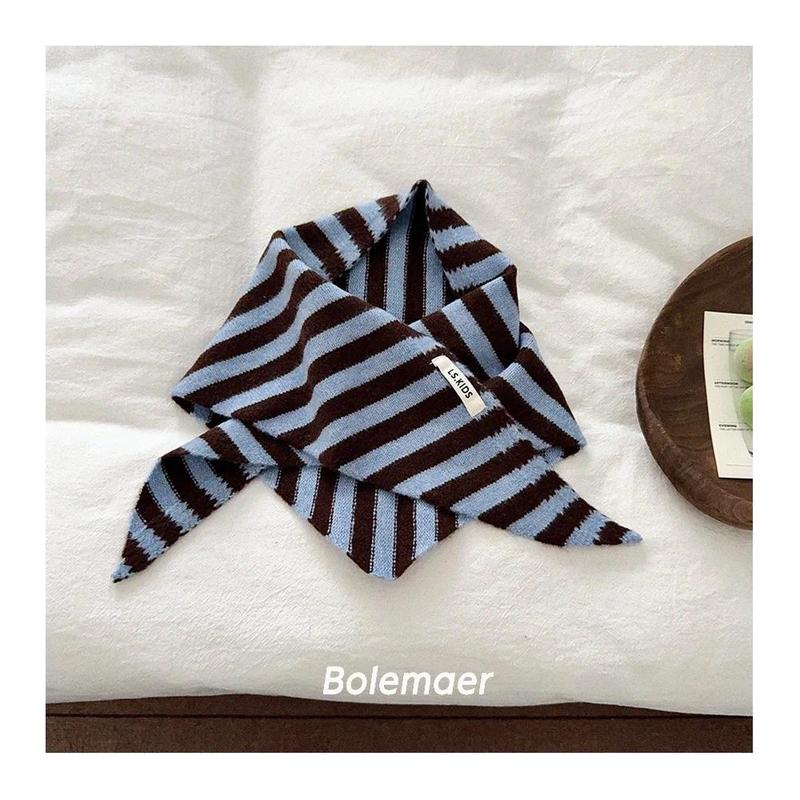 NewBaby Kids  Autumn Winter Black Apricot Striped Wool Knitted Scarf Small Scarf Versatile Warm Korean Triangle Warm Soft Scarf