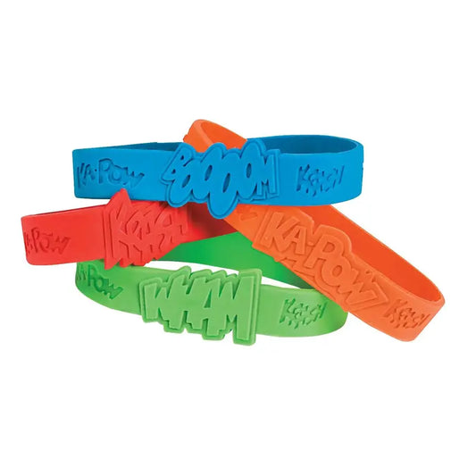 7 1/4" Superhero Comic Book Sound Effects Rubber Bracelets - 24 Pc.