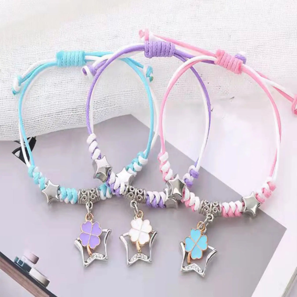Three-Piece Student Friendship Bracelet Set, Handmade Korean Style Cute Woven Bracelets, Pretty Bracelet, Beautiful Bracelets, Plain Line Material, All Seasons Accessory