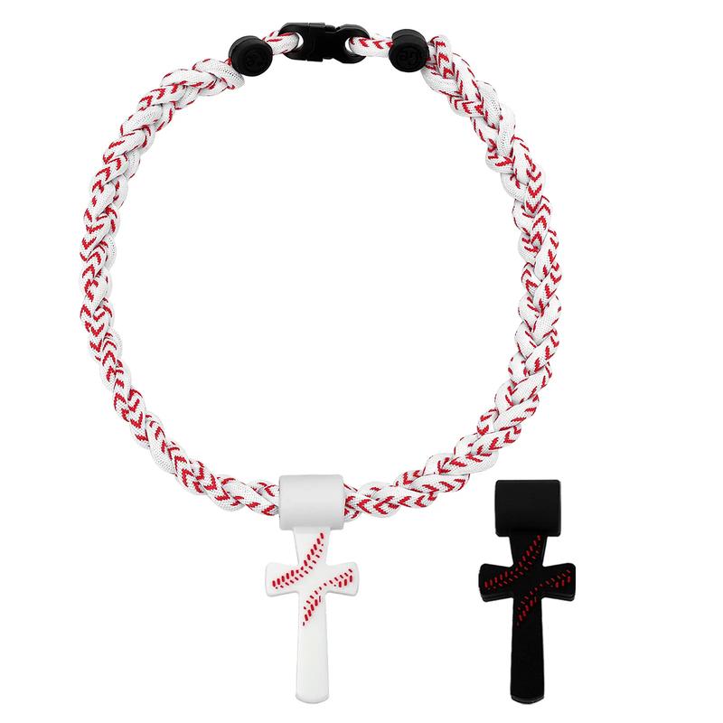 Kids' Tornado Baseball Necklace (Kids Stuff) for Boys 8-12, 18.11in Braided Triple-Rope Soft Silicone Jewelry with Cross Charm Pendant, Inspirational "I CAN DO ALL THINGS PHL4:13" Quote, White Casual Wear Gift summerwins, Motivational Quote, Comfortable F