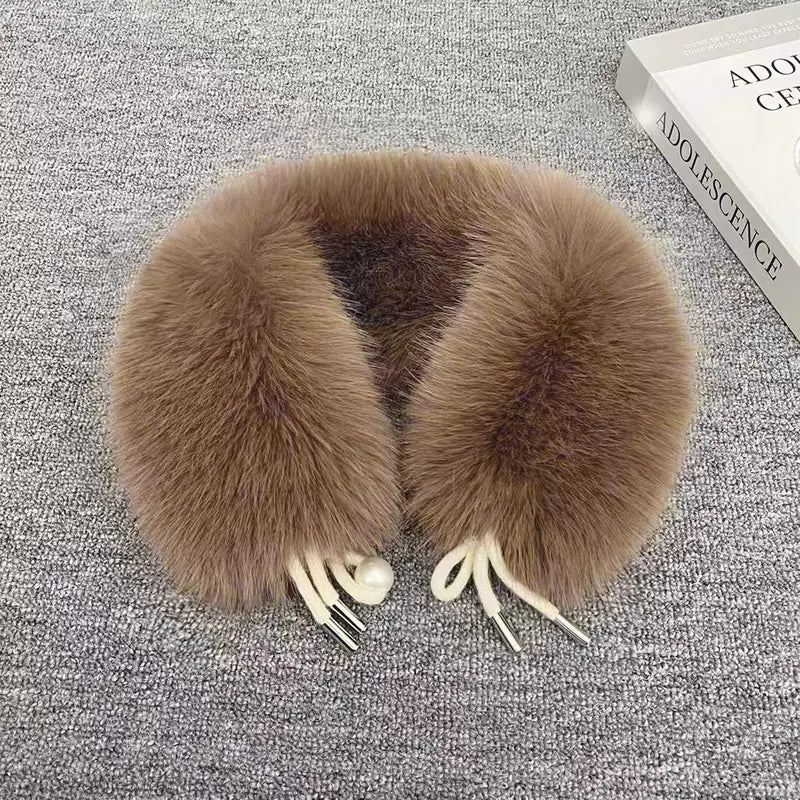 Basic Casual Faux Fur Collar Scarf - Fashion Accessory, Solid Color Fluffy Soft Pearl-Trimmed Plush Wrap with Wrap Fit, Thick Warm Leather Accent, Autumn-Winter Daily Wear Clothes Accessory to Elevate Style