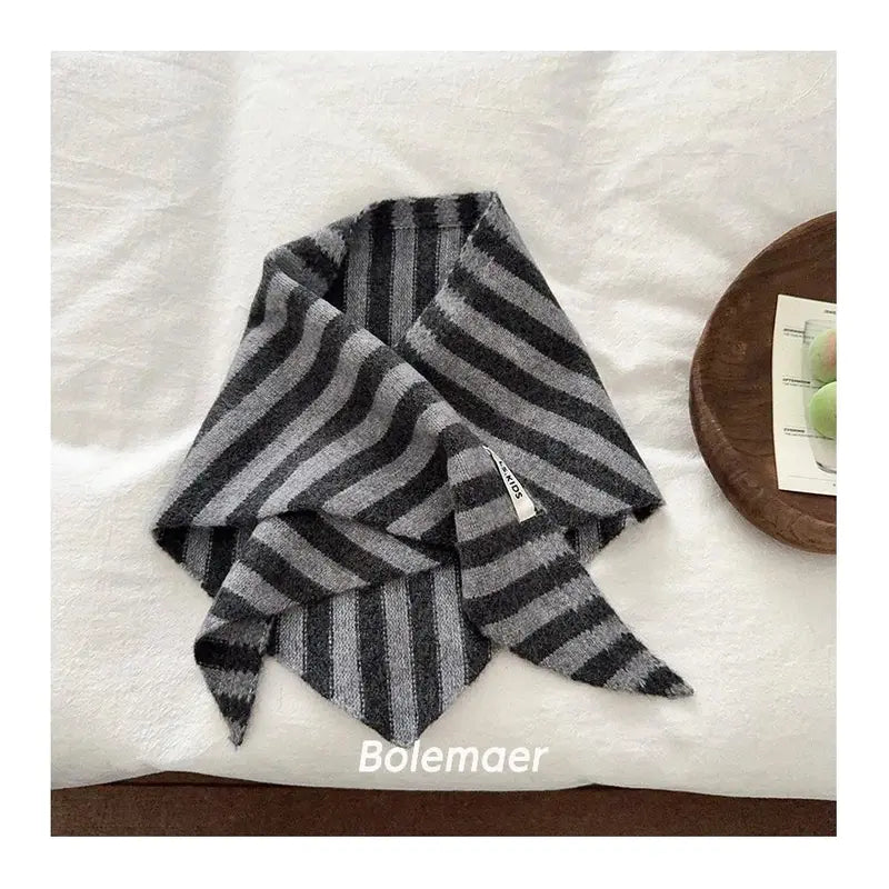NewBaby Kids  Autumn Winter Black Apricot Striped Wool Knitted Scarf Small Scarf Versatile Warm Korean Triangle Warm Soft Scarf